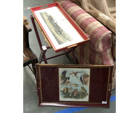 A tray depicting an Alken print, on a folding stand, 58cmW 