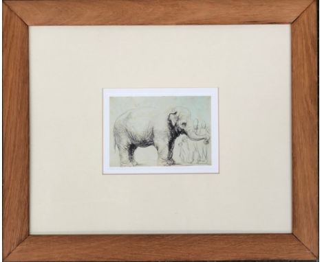 A reproduction Rembrandt print of an elephant, overall dimensions including frame, 29x35cm 