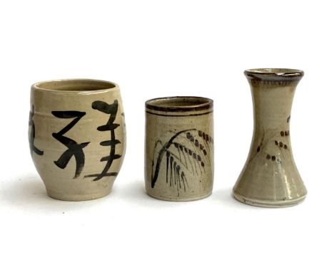 Three Lowerdown Leach pottery vases, the tallest 14cmH (3) 
