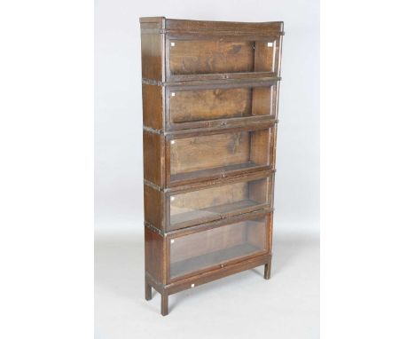 A George V oak Globe Wernicke five-section library bookcase, on block legs, height 172cm, width 87cm, depth 25cm.