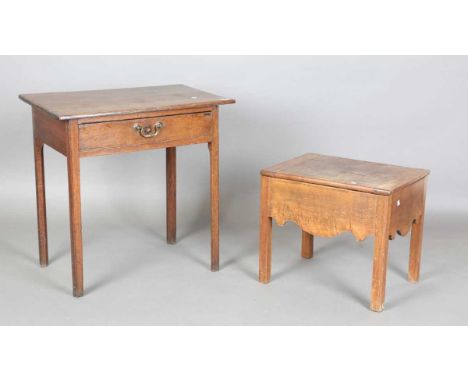 A George III oak side table, fitted with a single drawer, height 72cm, width 73cm, depth 48cm, together with a 19th century f