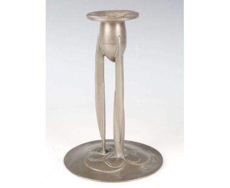 A Liberty &amp; Co 'Tudric' pewter candlestick, designed by Archibald Knox, model number 0223, height 23cm.