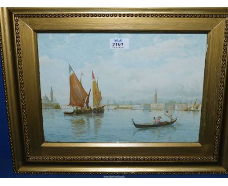 A gilt framed coloured Lithograph of a Venetian scene, 19" x 15".