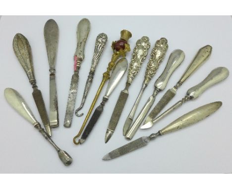 Silver handled manicures and a button hook