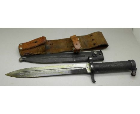 A Swedish mauser bayonet with scabbard and frog