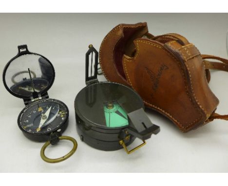 A Watkin mirror clinometer, maker Hicks, Hatton Garden, cased, and a compass