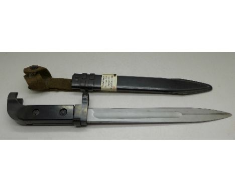 A Soviet Russian 2nd Type AK47 bayonet with black plastic grips and scabbard