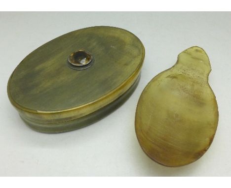 A 19th Century horn snuff box and spoon