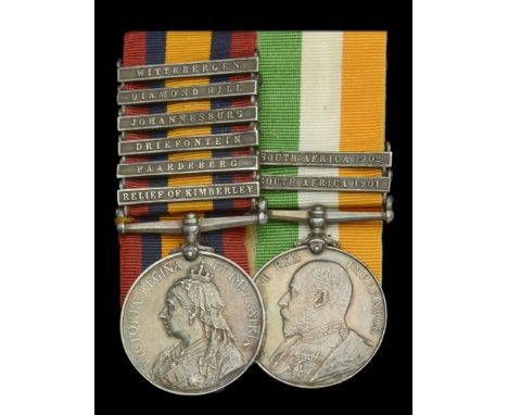 Pair: Bombardier T. Wainwright, Royal Horse Artillery  Queen’s South Africa 1899-1902, 6 clasps, Relief of Kimberley, Paardeb