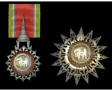 Thailand, Kingdom, Order of the White Elephant, 2nd type, Second Class set of insignia, comprising neck badge, 88mm including