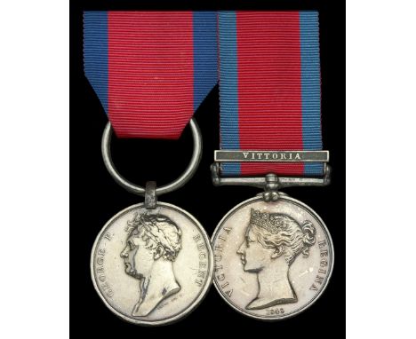 Pair: Private John Dennison, 2nd Life Guards  Military General Service 1793-1814, 1 clasp, Vittoria (John Dennison, 2nd Life 