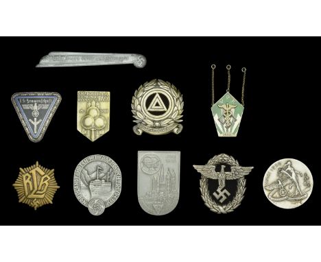 Miscellaneous German Third Reich and Associated Tinnies and Badges. Comprising a Fire Service cap badge, nice deep strike wit