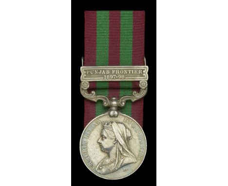 India General Service 1895-1902, 1 clasp, Punjab Frontier 1897-98 (11772 Gunr. A. D. Travors K. By. R.H.A.) minor edge bruise