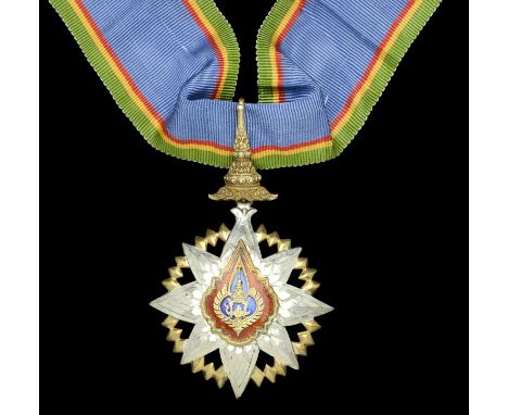 Thailand, Kingdom, Order of the Crown, 3rd (1941) type, Third Class neck badge, 89mm including crown suspension x 56mm, silve