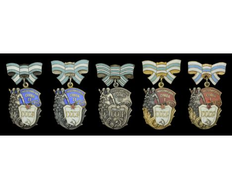 Union of Soviet Socialist Republics, Order of Maternal Glory (5), First Class (2), silver, silver-gilt and enamel, reverses o