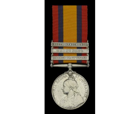 Queen’s South Africa 1899-1901, 3 clasps, Orange Free State, Transvaal, South Africa 1902 (4761 Pte. H. Walklin. Oxford L.I.)