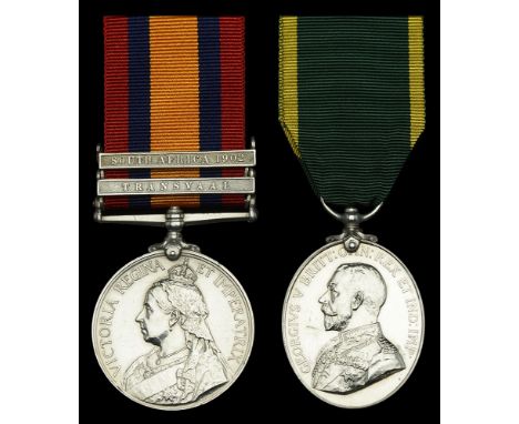 Pair: Private G. E. R. Dartnell, Hampshire Regiment, later Hampshire Yeomanry  Queen’s South Africa 1899-1902, 2 clasps, Tran