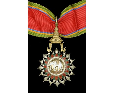 Thailand, Kingdom, Order of the White Elephant, 2nd type, Third Class neck badge, 90mm including crown suspension x 50mm, sil