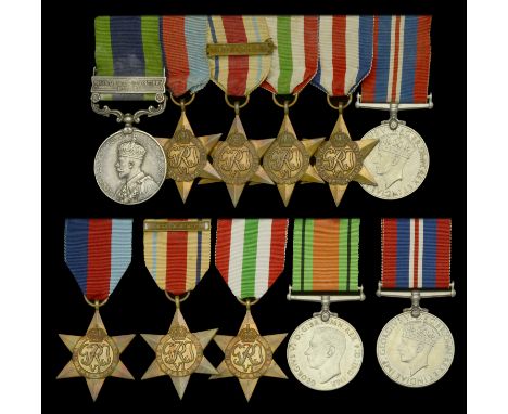 Six: Attributed to Trooper J. Perry 5th Royal Tank Regiment India General Service 1908-35, 1 clasp, North West Frontier 1930-