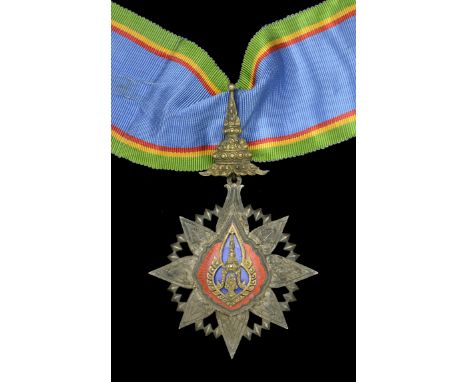Thailand, Kingdom, Order of the Crown, 2nd type, Third Class neck badge, 84mm including crown suspension x 54mm, silver, silv