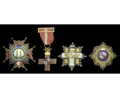 Spain, Franco Period, Order of Isabella the Catholic, Commander’s Star, 71mm, silver-gilt and enamel, lower limb chipped; Ord