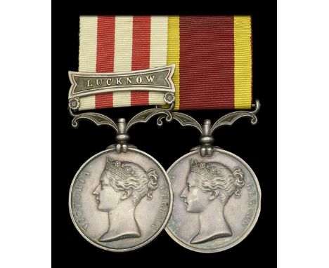 Pair: Major F. C. W. Drummond, 11th Bengal Native Infantry, late H.M. 53rd Regiment  Indian Mutiny 1857-59, 1 clasp, Lucknow 