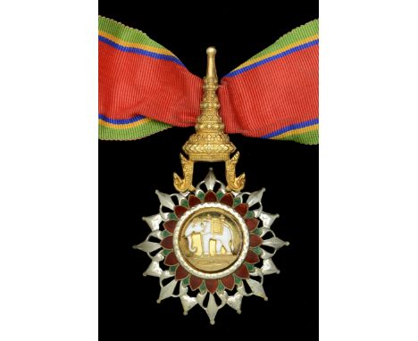 Thailand, Kingdom, Order of the White Elephant, 2nd type, Third Class neck badge, 92mm including crown suspension x 54mm, sil