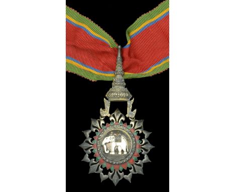 Thailand, Kingdom, Order of the White Elephant, 2nd type, Third Class neck badge, 88mm including crown suspension x 49mm, sil