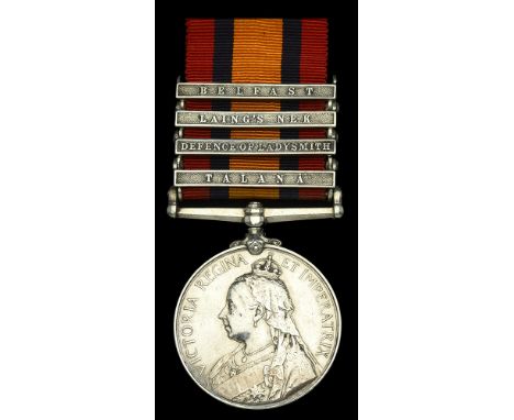 Queen’s South Africa 1899-1902, 4 clasps, Talana, Defence of Ladysmith, Laing’s Nek, Belfast (3596 Pte. J. Bishop, 1: Leic: R