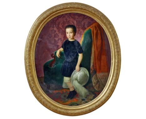 Amerling, Friedrich von - Umkreis des Bildnis eines adeligen Knaben (Wien 1803-1887 ebd.) Stehende Ganzfigur eines an einen S