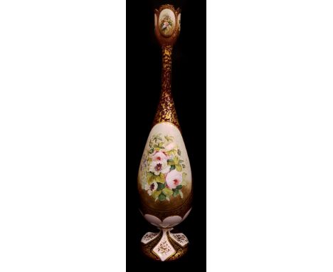 An unusual Bohemian overlay glass rosewater sprinkler for the Islamic or Turkish market, the slender ovoid body with tulip fo