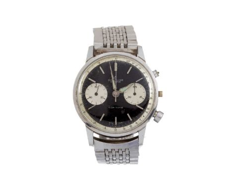 BREITLING TOP TIME STAINLESS STEEL MANUAL WIND WRIST WATCH the round black dial with baton hour markers, 35mm case, on a stai