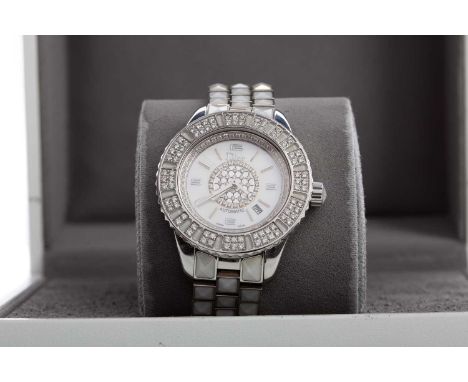 DIOR LADY'S DIOR CHRISTAL DIAMOND SET STAINLESS STEEL AUTOMATIC WRIST WATCH the round mother of pearl and diamond dial with A