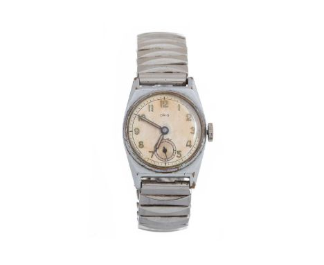 ORIS CHROME PLATED MANUAL WIND WRIST WATCH the round dial with lume Arabic hour markers, 25mm case, on an expanding bracelet 