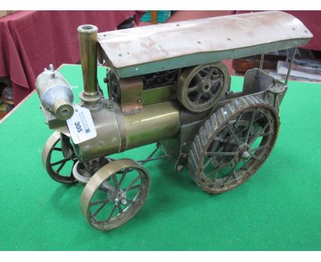 All Brass "Live Steam" Kit Built Steam Tractor Named "Shirley Ann", with generator and canopy, built to a good standard but c