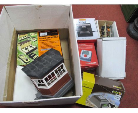 Six Boxed Track Controllers, comprising Gaugemaster items DCC02 Prodigy Advance, a combi a model D, and a model DS, a Fleisch