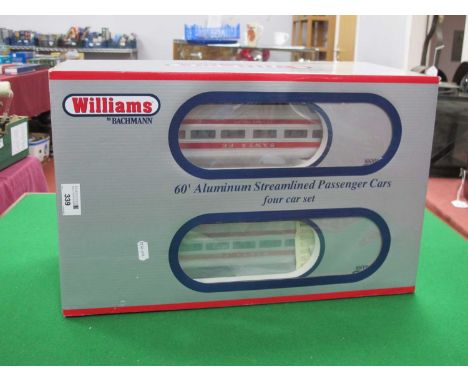 A "Williams" by Bachmann "O" Gauge/7mm Ref No. 43098 Four Car Passenger Coach Set, of sixty foot aluminium streamlined stock 