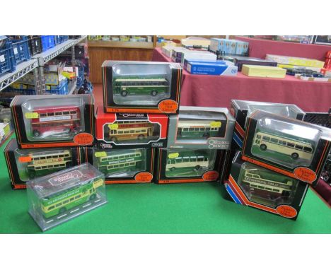 Twelve 1:76th Scale diecast model buses by EFE, Corgi 'The Original Omnibus Company' to include EFE #12113 Harrington Cavalie