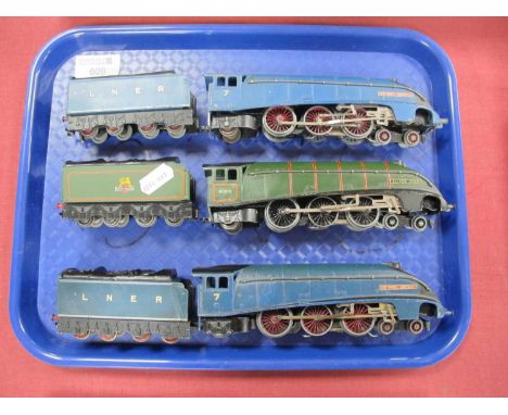 Three Hornby Dublo 'OO' Gauge/4mm Unboxed Three Rail A4 Class 4-6-2 Steam Locomotives with Eight Wheel Tenders, a "Sliver Kin
