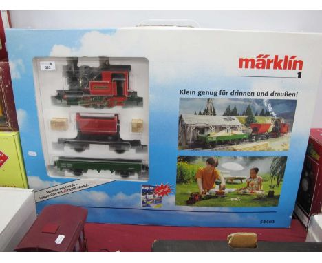 A Marklin 'G' Gauge Ref No 54403 Train Set, comprising :- 0-4-0 tank steam locomotive "Emma", two items of rolling stock, tra