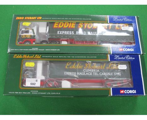 Two Corgi 'Eddie Stobart Ltd' 1:50th Scale Diecast Model Commercial Vehicles comprising of #CC13101 Volvo F88 Box Trailer, #C