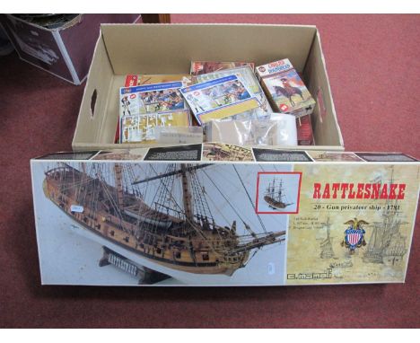 A quantity of plastic, wood, white metal model kits and figures by Airfix, C.Mamoli, Life Like Hobby Kits and other to includ