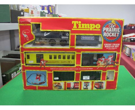 A Timpo Toys #244 Battery Operated The Prairie Rocket Great Train Hold Up Set including Engine with driver and fireman, Tende