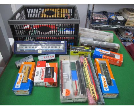 Thirty "HO" Gauge Items of Continental Outline Rolling Stock, by Fleischmann, Lima, Trix, Roco, etc, coaches, box vans, tank 