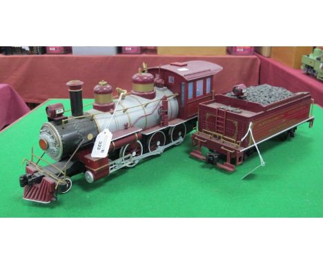A Bachmann 'G' Gauge 4-6-0 U.S.A. Outline Steam Locomotive With 8-wheel Bogie Tender, Atchison Topeka livery R/No 49. Good U/