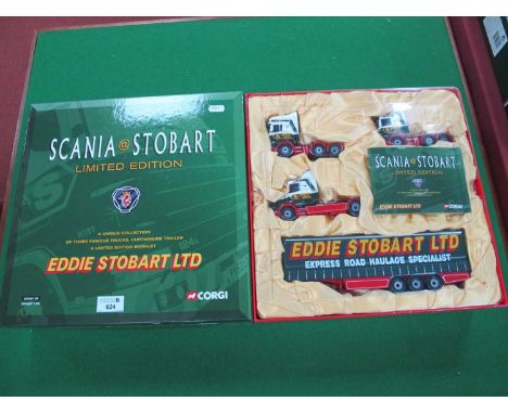 A Corgi #CC99155 1:50th Scale Scania @ Stobart Limited Edition Set featuring a unique collection of three famous trucks, curt