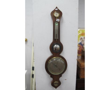 XIX Century Rosewood Banjo Barometer, by Briant of London, with onion top, damp/dry dial barometer, Butlers mirror, level and