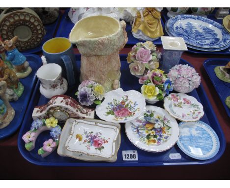 Sylvac Rabbit Jug, Bratby mug, Mason's clock, Crown Derby and other pin trays, posies:- One Tray.