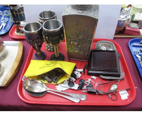 Hallmarked Silver George III Sugar Nips, silver teaspoon, epns cutlery Royal Selangor pewter vase, wastair and other white me