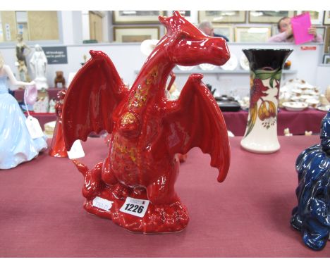 Lorna Biley 'Treasure Dragon' Figure on lustre and enamel glaze gold signed, 22cm high.